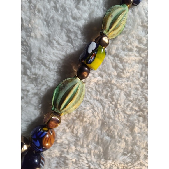 Artisan African Trade Necklace 41" Millefiori Beads Brass Black Bold Ethnic - Picture 9 of 16